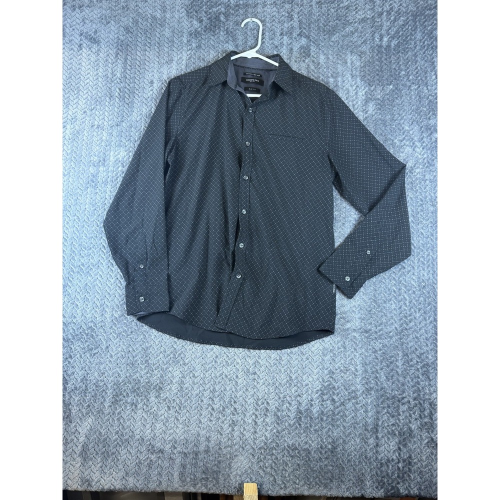 Kenneth Cole New York Shirt Mens Small Black Geometric Slim Fit Casual Button Up